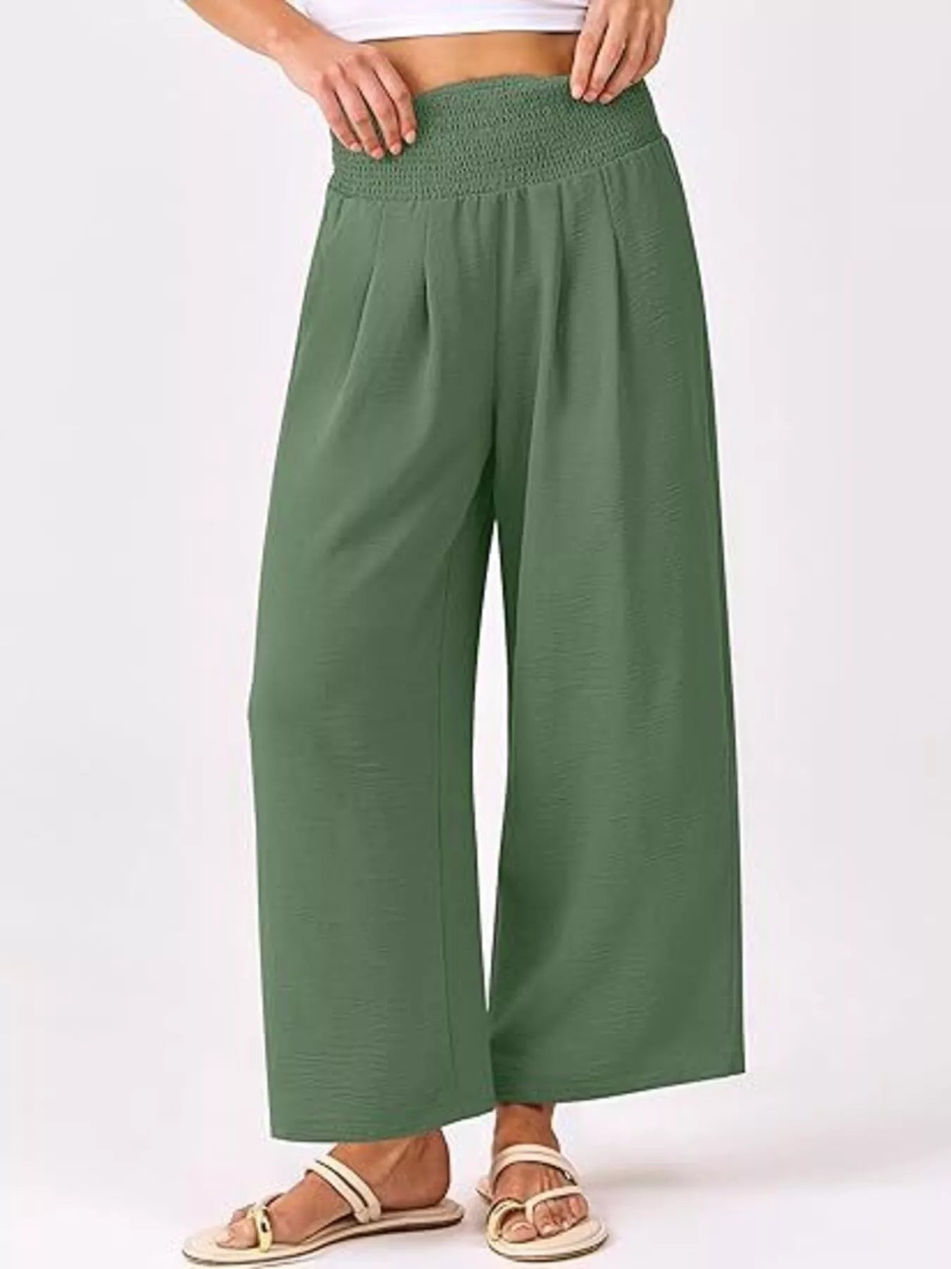 Wide Leg Smocked High Waist Pants eb4424754f374671ad7a7040b04854db-Max-Origin