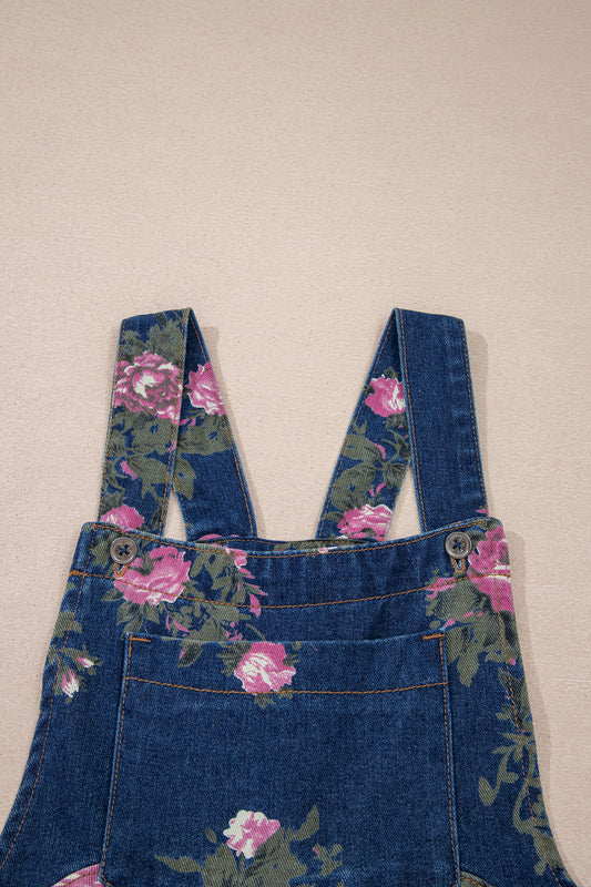 Blue Beau Floral Print Pleated High Waist Wide Leg Denim Jumpsuit eb4514977df48637