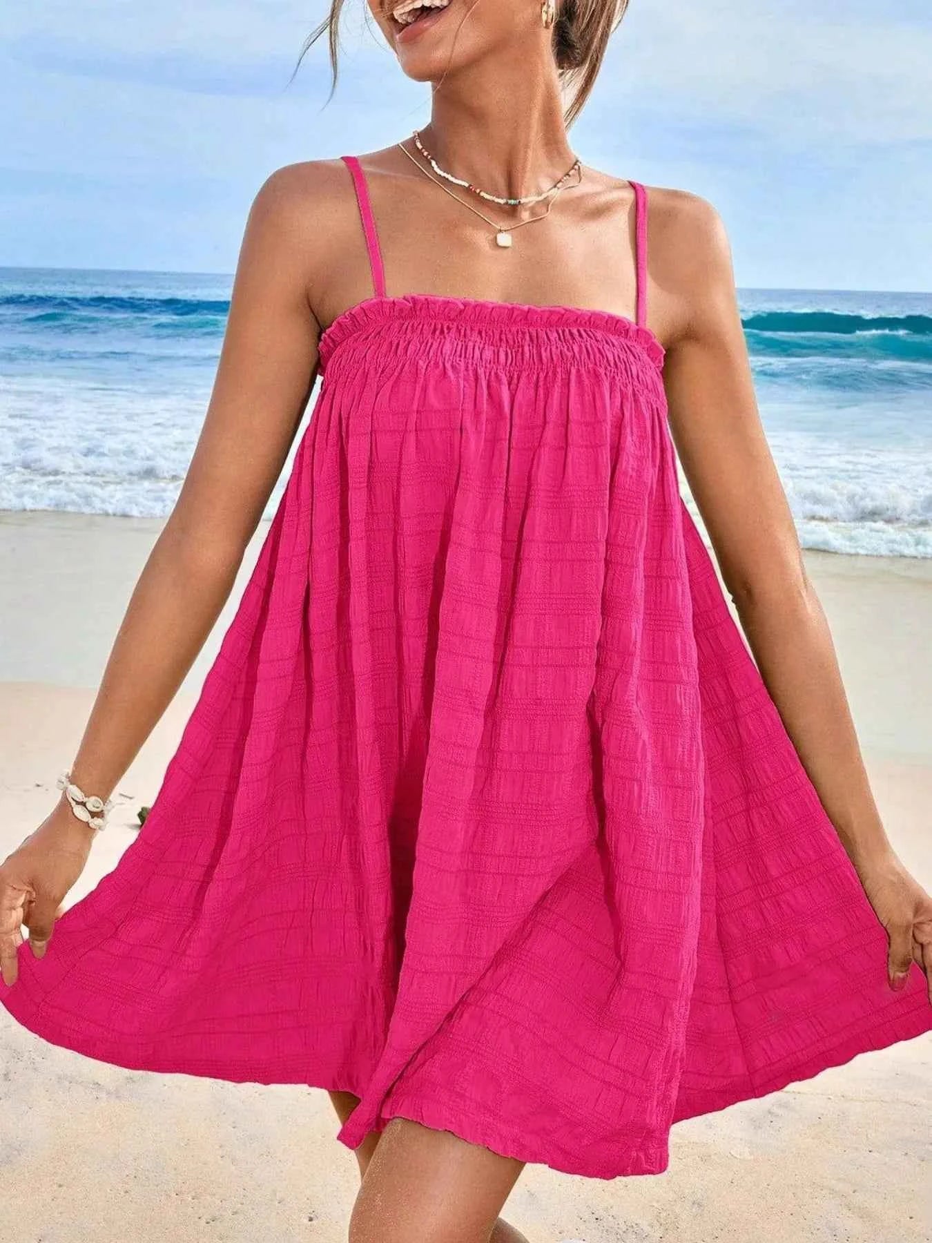 Frill Textured Mini Cami Dress Rose Red eb46f5b5-86e2-4167-b734-8038410c463e-Max-Origin