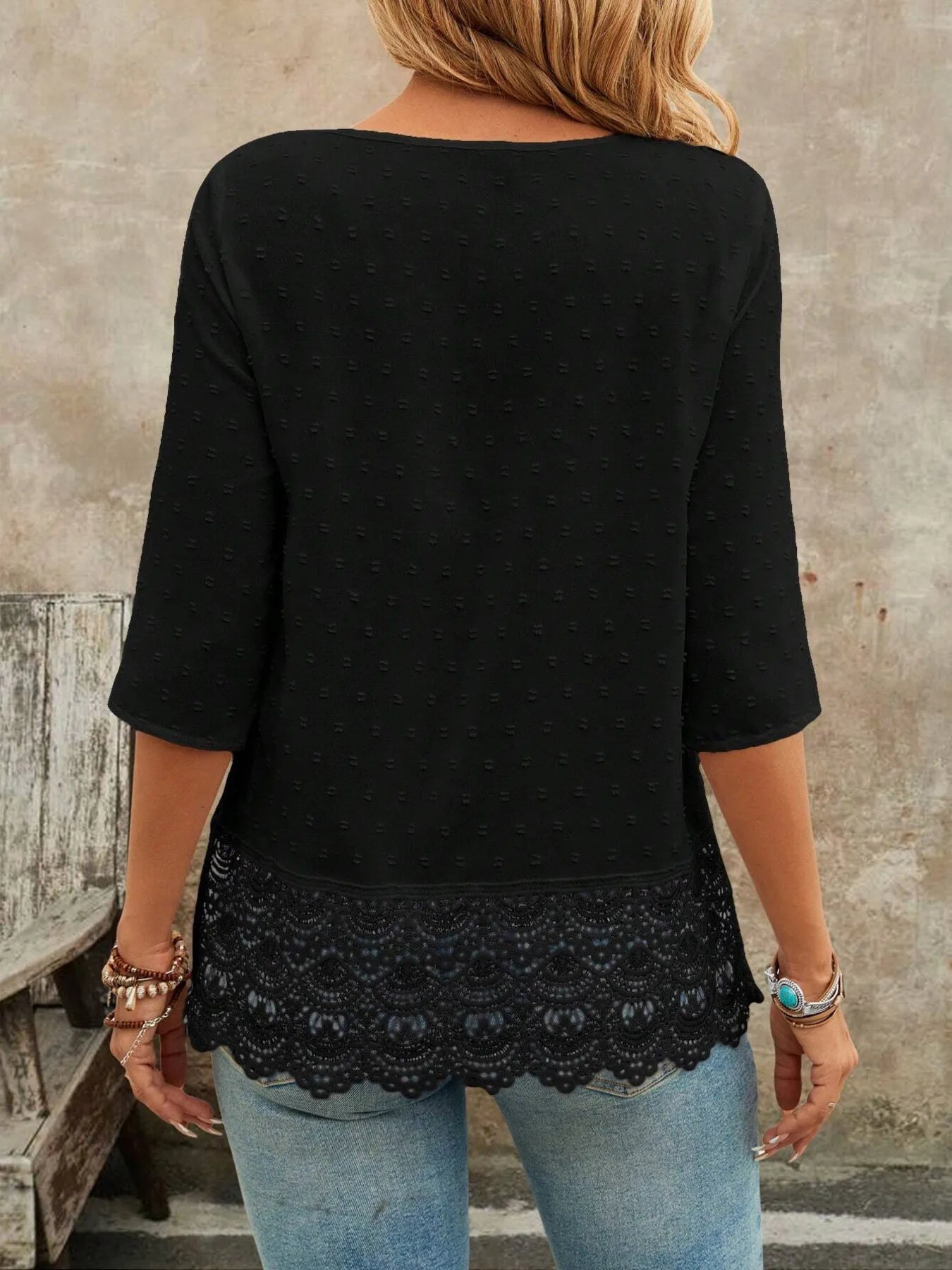 Lace Hem V-Neck Blouse eb4c996b3d5b4da3a55d239881e9e8be-Max-Origin