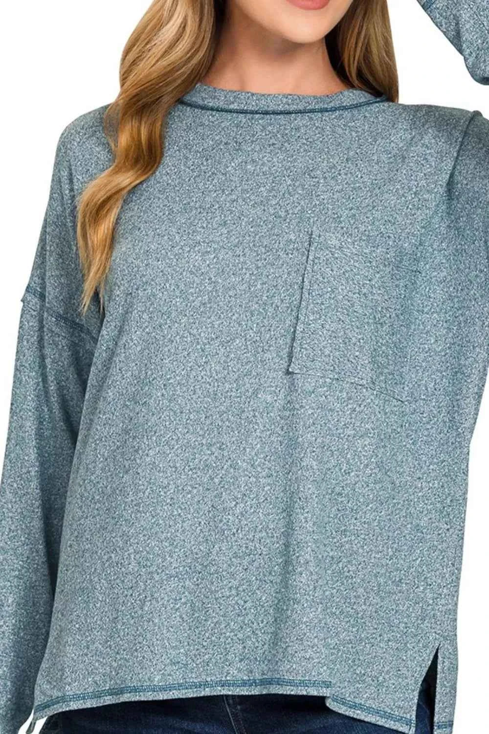 Zenana Soft Melange Hacci Round-Neck Long Sleeve T-Shirt eb4e9af2-bb2a-47aa-8d4b-d9fbeedd5dc8-Max-Origin
