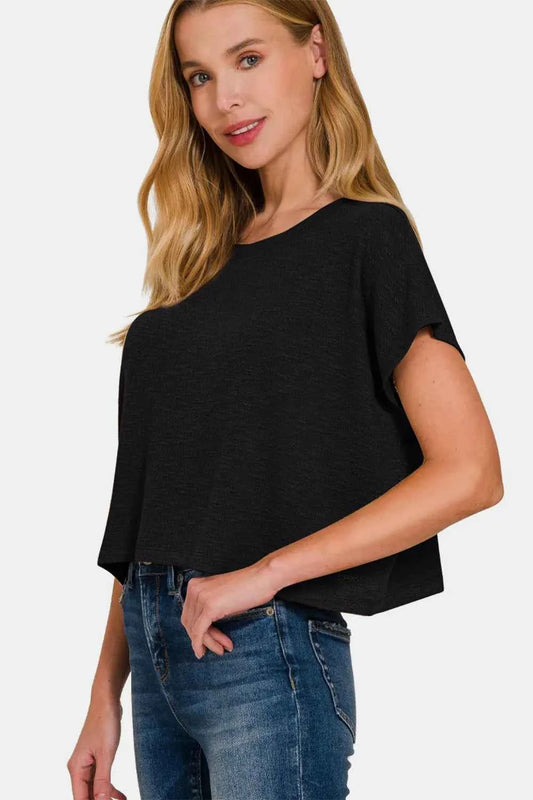 Round Neck Short Sleeve Crop T-Shirt eb4f95e7-3705-47f7-a73c-8df266dc87df-Max
