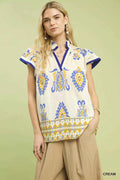 Umgee Border Print Split-Neck Boho Top CREAM eb50fb5d-73ac-4ba4-917f-b1646b594a02-Max-Origin