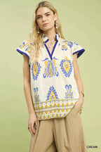 Umgee Border Print Split-Neck Boho Top CREAM eb50fb5d-73ac-4ba4-917f-b1646b594a02-Max-Origin