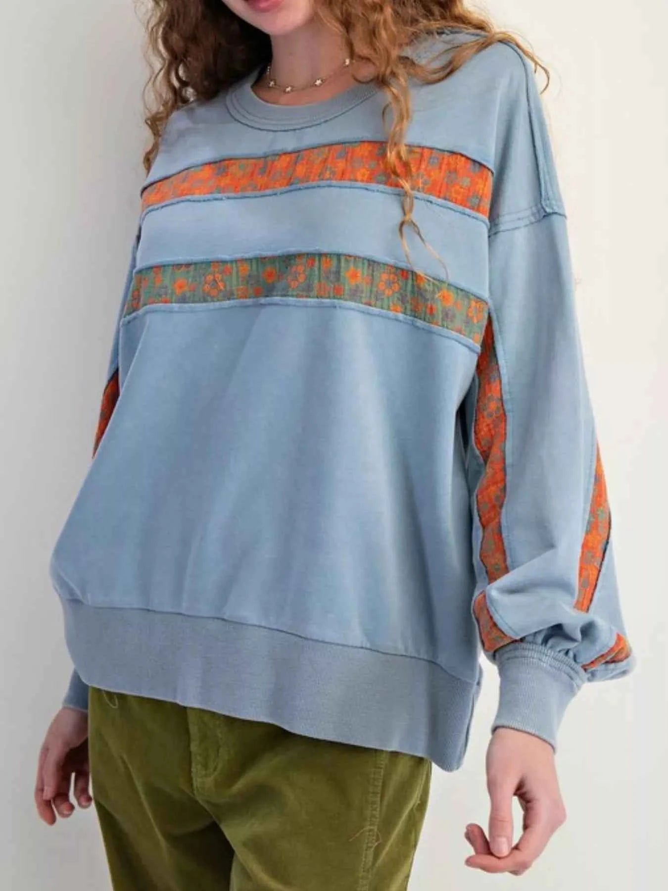 Bohemian Striped Oversized Sweatshirt Blue eb552465-84e2-4c29-8bb2-67cf868ea1a0-Max-Origin