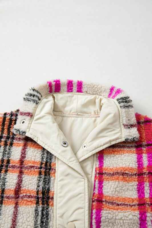 Plaid Sherpa Buttoned Jacket Vest eb65ef45-0e27-4b98-a1a2-54f7e22596ca