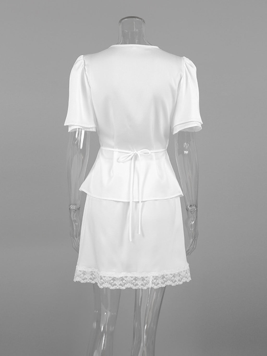 Lace Trimmed Top and Skirt Two-Piece Set eb68f3836d6f493ba415e27970a1a63f-Max