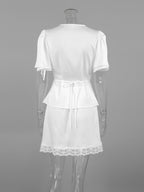 Lace Trimmed Top and Skirt Two-Piece Set eb68f3836d6f493ba415e27970a1a63f-Max