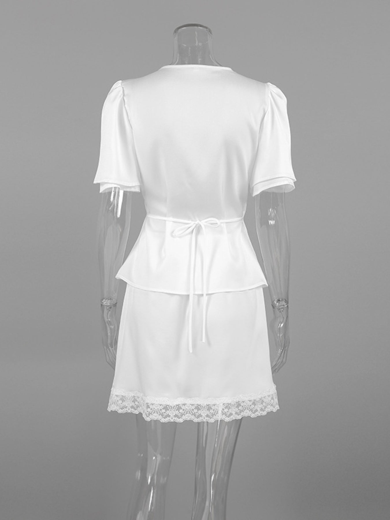 Lace Trimmed Top and Skirt Two-Piece Set eb68f3836d6f493ba415e27970a1a63f-Max