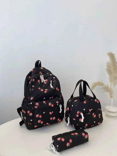 3-Piece Strawberry Print Canvas Bag Set Black onesize eb6f4cab-81f6-422e-bf06-59c0dd5b0552-Max-Origin