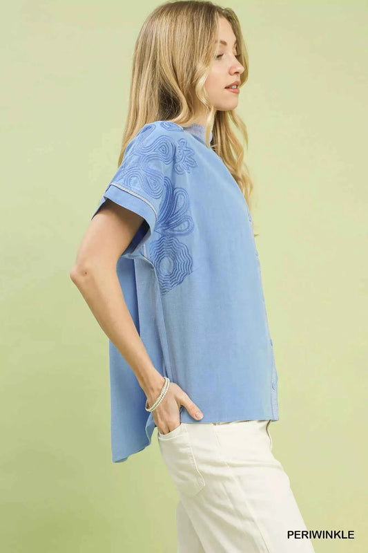 Embroidered Button Front Top eb7290d8-6fc2-44b0-8c3f-52b49b366f20-Max-Origin