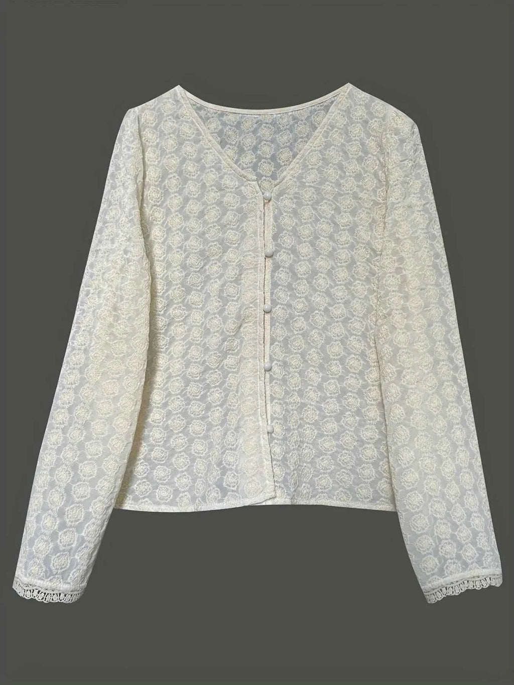 Lace Button Up Long Sleeve Shirt eb76f0609af445dbbdd55f6d311c9254-Max-Origin