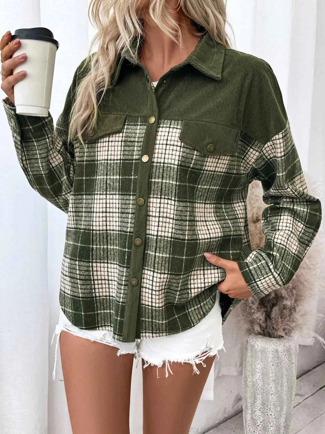 Plaid Button Up Long Sleeve Shacket eb784f752be349808a7e46e6b26a17f4-Max-Origin