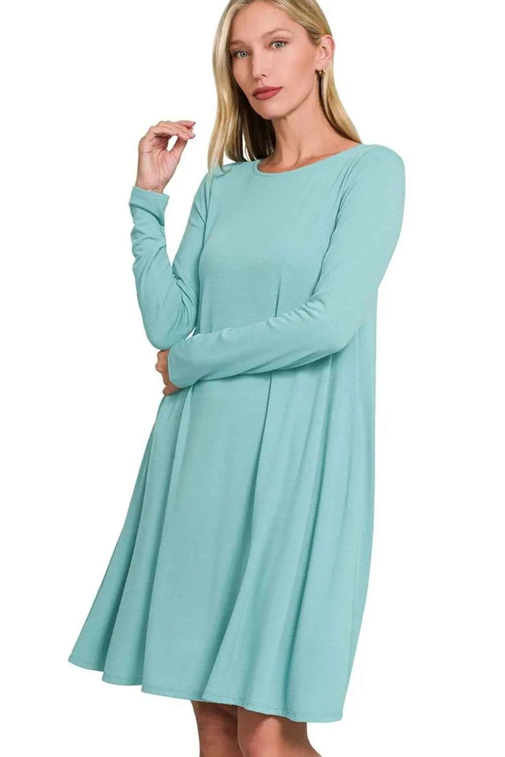 Zenana Long Sleeve Flare Dress With Pockets eb7b0cf2-4bb9-4527-b78e-0d249810f235-Max-Origin
