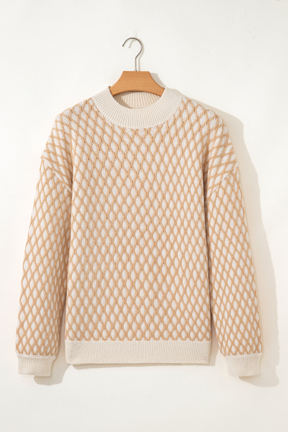 Smoke Gray Checkered Textured Knit Mock Neck Sweater eb7f73fec10754dd