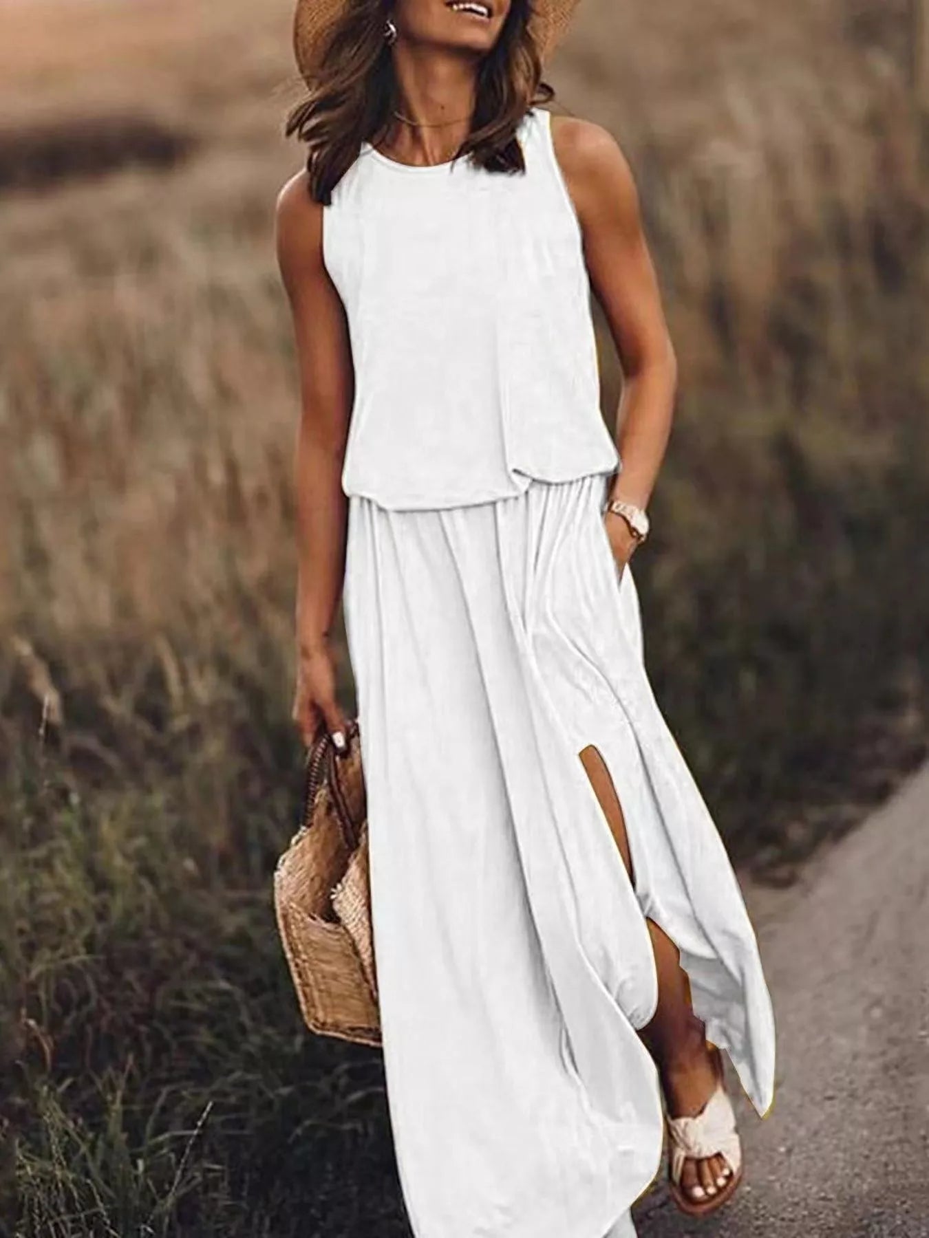 Full Size Round Neck Sleeveless Slit Maxi Dress Plus Size White eb8340e0-dc50-499a-adb5-2bccf3ec3cd0-Max-Origin
