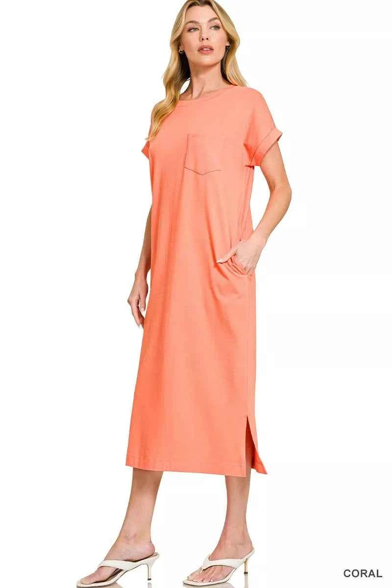 Zenana Round Neck Short Sleeve Midi Dress eb8b90f1819545bd958bc5beb7f793f3-Max-Origin