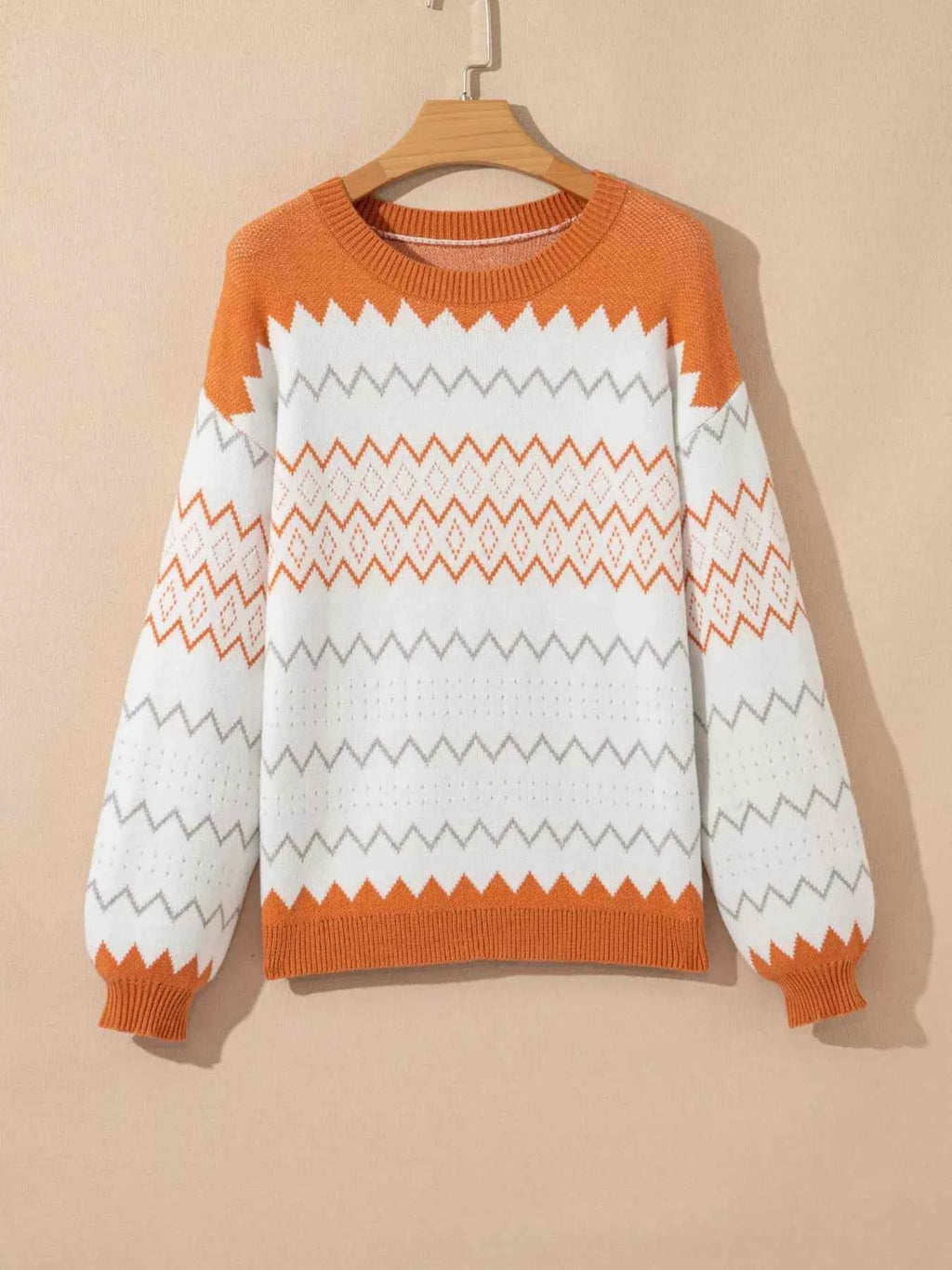 Zigzag Geometric Pattern Round Neck Sweater eb9283f5-5226-423a-aed4-a3ed7d49c131-Max-Origin