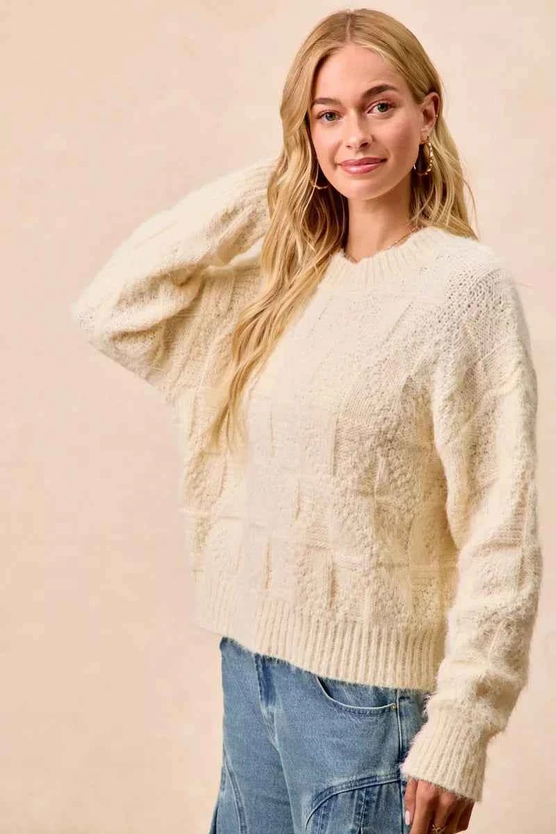 BiBi Checker Board Drop Shoulder Sweater eb92895980f54ed5b90111291852a3bc-Max-Origin