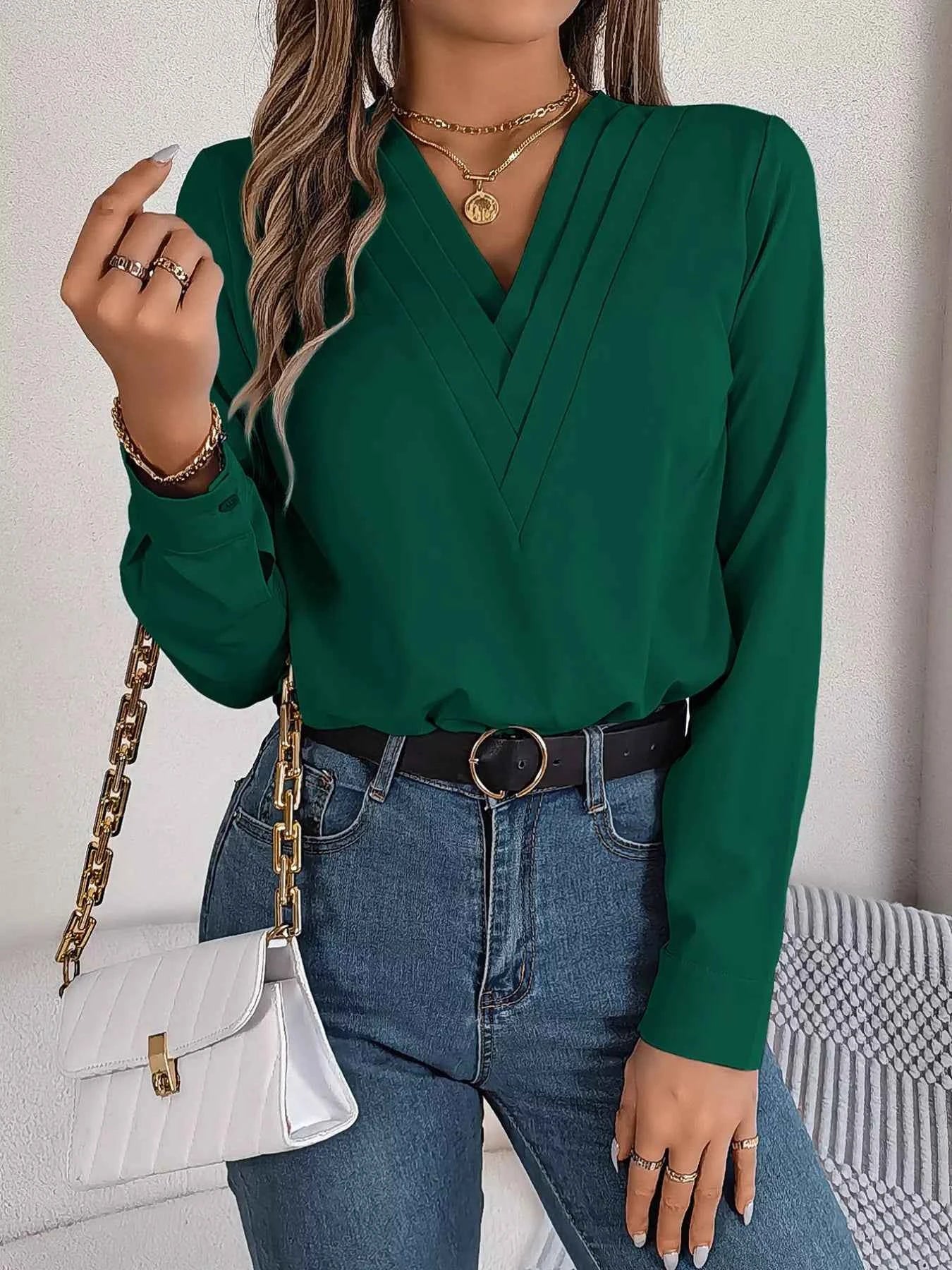 Layered V-Neck Long Sleeve Blouse eb92f3c9-e6e5-4212-b8e5-99be549e044c-Max-Origin