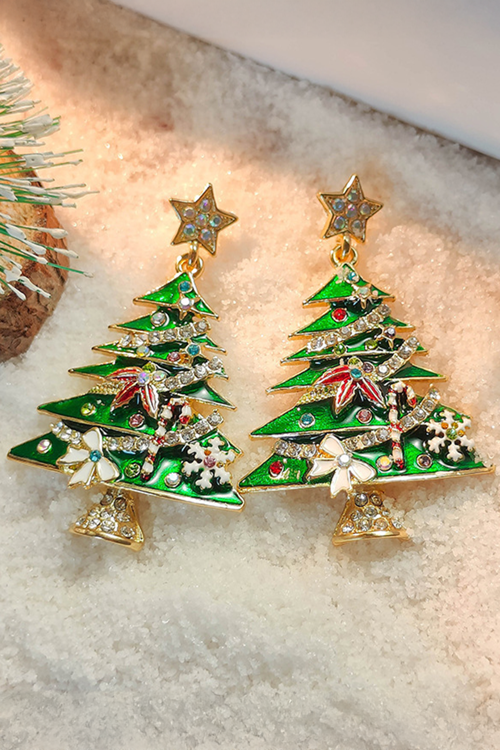 Bright Green Rhinestone Christmas Tree Drop Earrings eb96e8f1f5932e1c