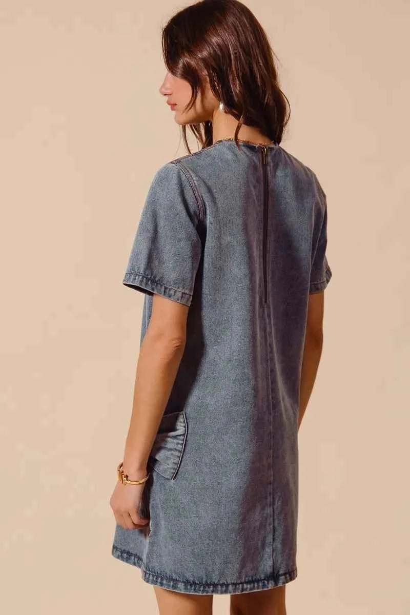 SO ME Bow Ribbon Knot Applique Denim Mini Dress eb9710200d824b39bf5c5f335da7b07b-Max-Origin