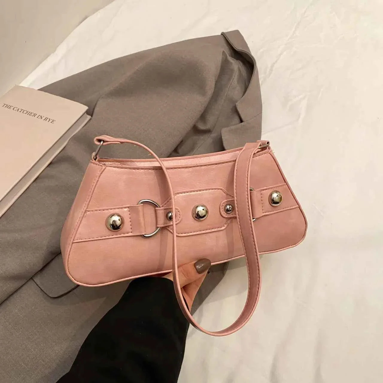 PU Leather Shoulder Bag with Buckle Details Pink onesize eba516fc28444e5dbd517d8b47fc62a1-Max-Origin