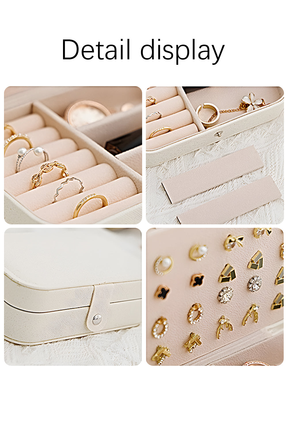 White Multi Layers Lint Lined Buttoned Closure Portable Jewelry Organizer eba5a902f14a4953