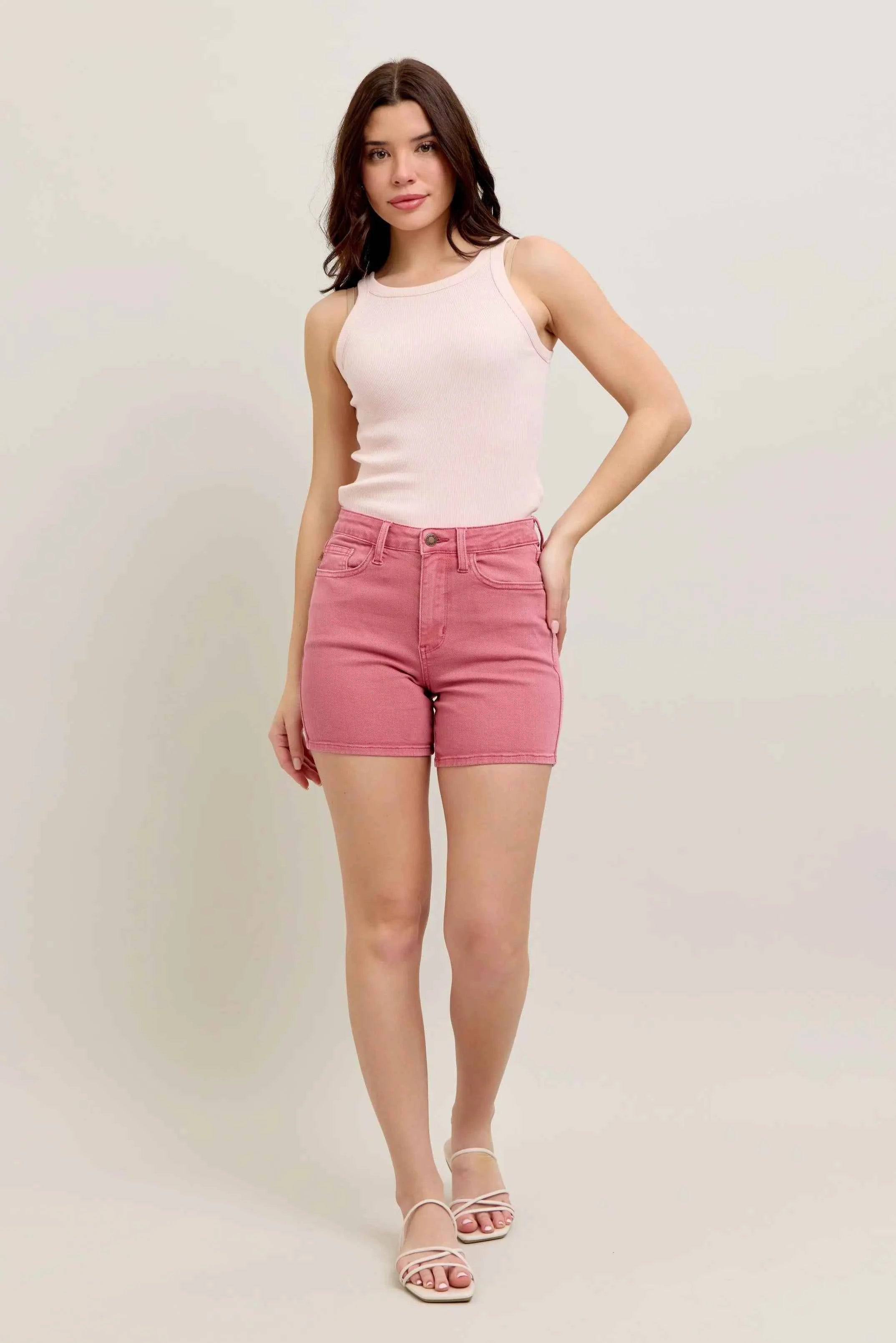 Judy Blue Pink Back Pkt Embroidery Shorts ebab55238f4f4d14b0ebe5f69f4c396c-Max-Origin