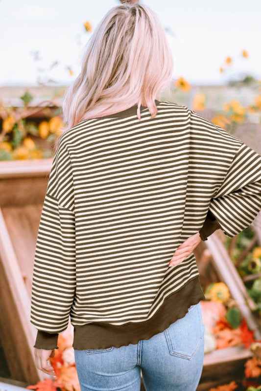 Stripe Drop Shoulder Long Sleeve Top ebac724e-2f7f-4306-b8bb-c84443878346