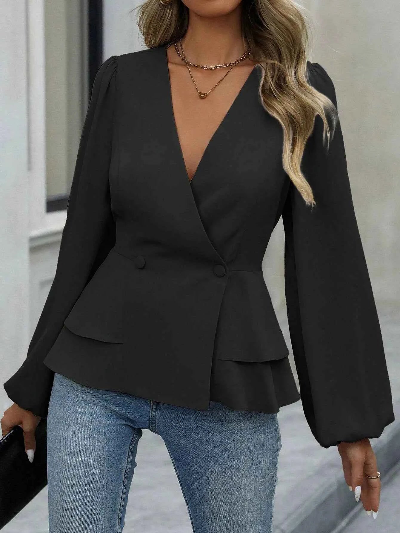 Surplice Balloon Sleeve Blouse ebad1bc3-7921-4ebf-968c-ee985acb1594-Max-Origin