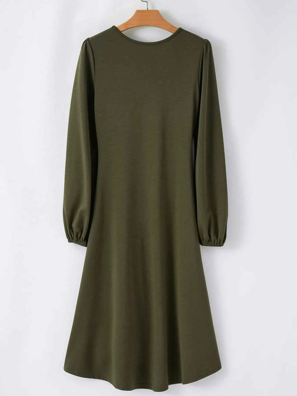 Solid Color Ruched Detail Long Sleeve Midi Dress ebc01c1ffdca456281894ec105c29ea6-Max-Origin