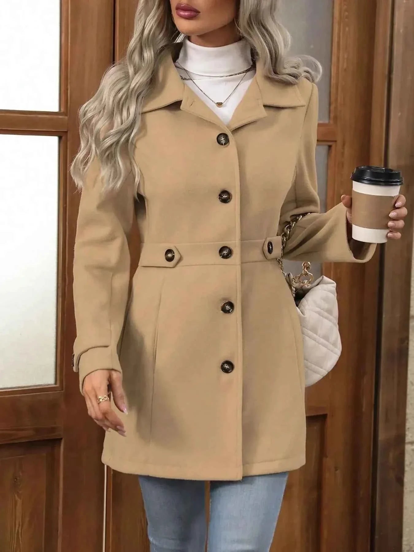 Button Up Long Sleeve Coat Khaki ebc2a99290e14386b51a2a9861f9a3bd-Max-Origin