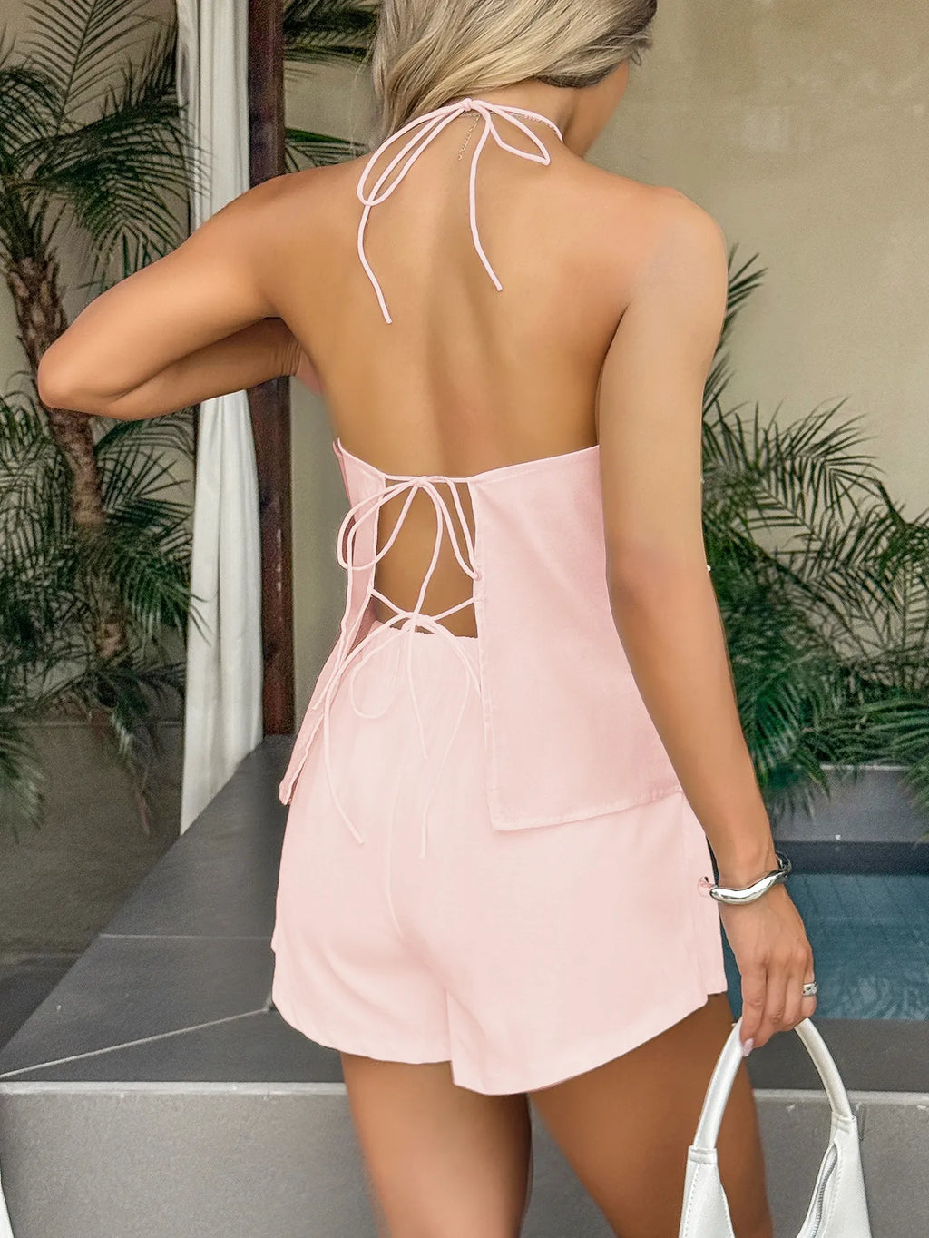 Tied Front Halter Neck Cami and Shorts Set ebcb0ab5-b8c4-4d4e-b811-16045f211d62-Max-Origin