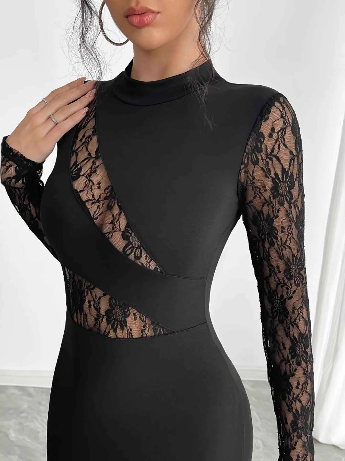 Lace Mock Neck Slit Dress ebcbf525676c4244a3df07ec4348c409-Max-Origin