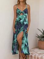 Floral Print Tie-Front Slit Midi Dress Green ebda3997cc8f478bbc6a6da774bc6a04-Max-Origin