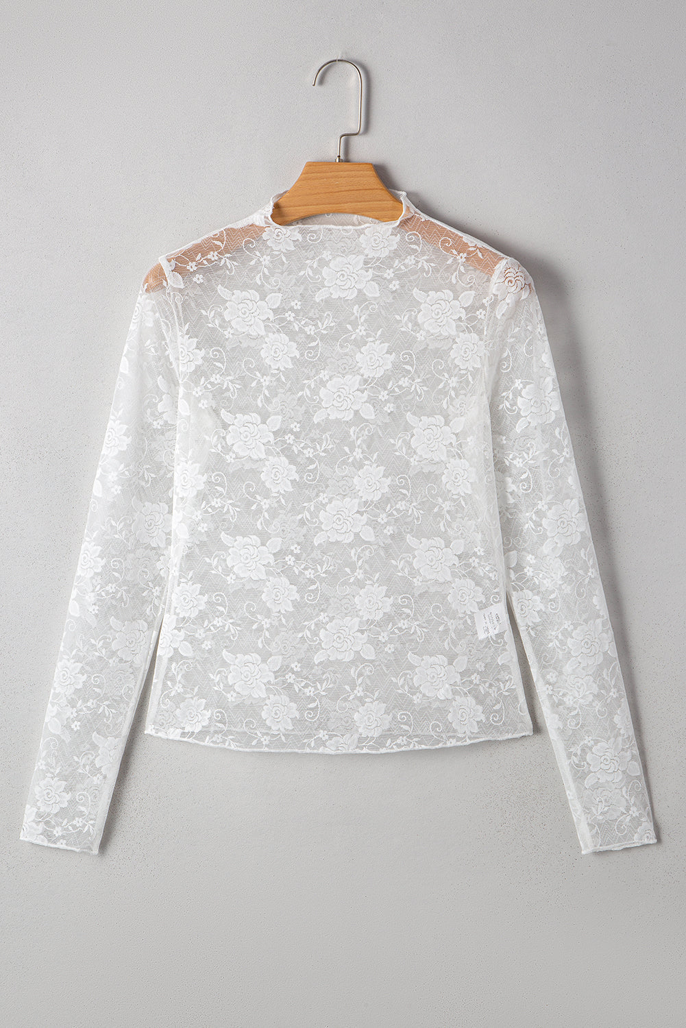 Black Mock Neck Floral Lace Mesh Long Sleeve Top ebe00ba66bdf2e37
