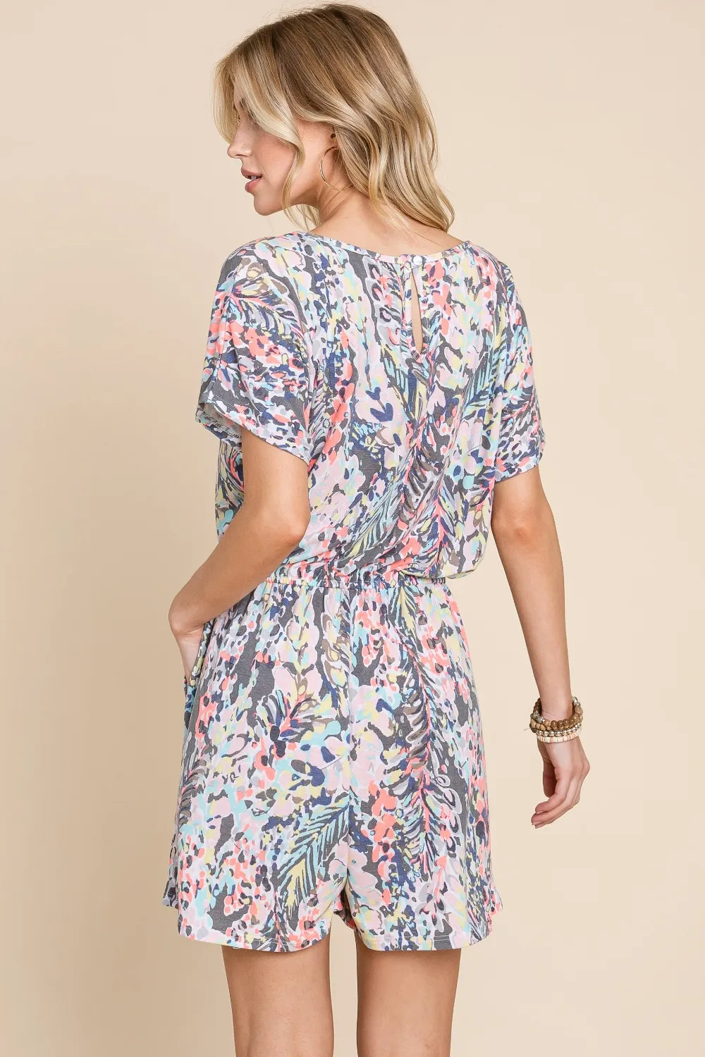 BOMBOM Printed Short Sleeve Drawstring Romper ebf097a7-4d3c-4ee3-b28e-48988ed28ef2-Max