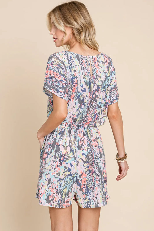 BOMBOM Printed Short Sleeve Drawstring Romper ebf097a7-4d3c-4ee3-b28e-48988ed28ef2-Max