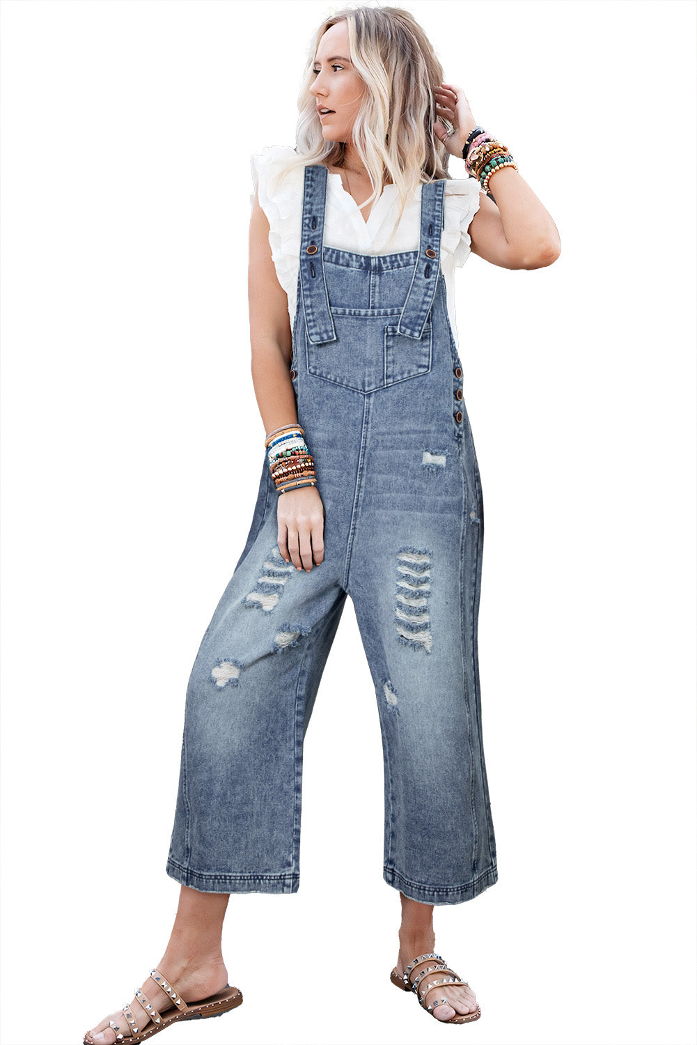 Black Distressed Bib Pocket Wide Leg Denim Overall ebf991d6cfba1164