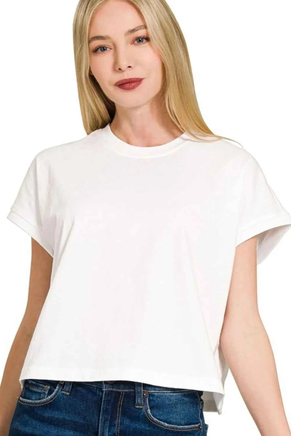 Zenana Premium Cotton Relaxed Crop Tee WHITE ebfd3c21-54ac-4748-ae3b-2cf305207b93-Max-Origin