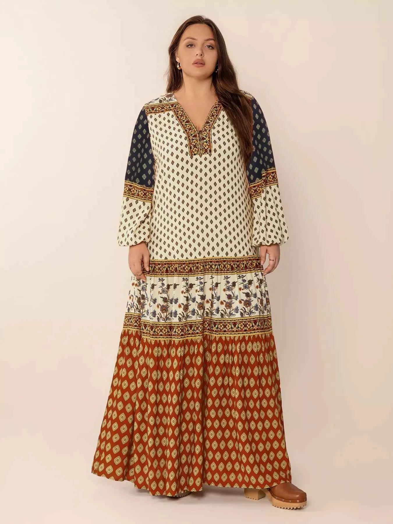 Plus Size Notched Balloon Sleeve Maxi Dress ebfe6a6b-5877-4402-a18f-ae15b1a463d2-Max-Origin