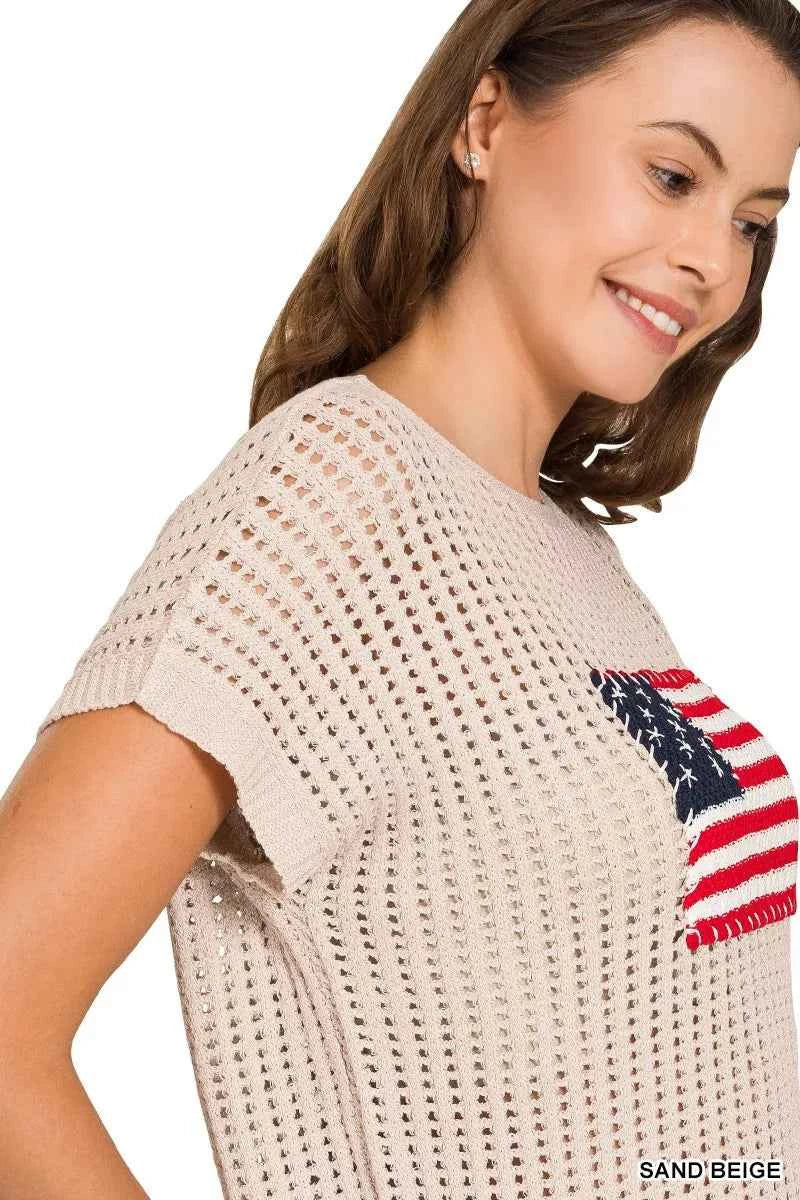Zenana Viscose American Flag Openwork Knit Top ebff2fdefd8a4bda8f147394cc26baee-Max-Origin