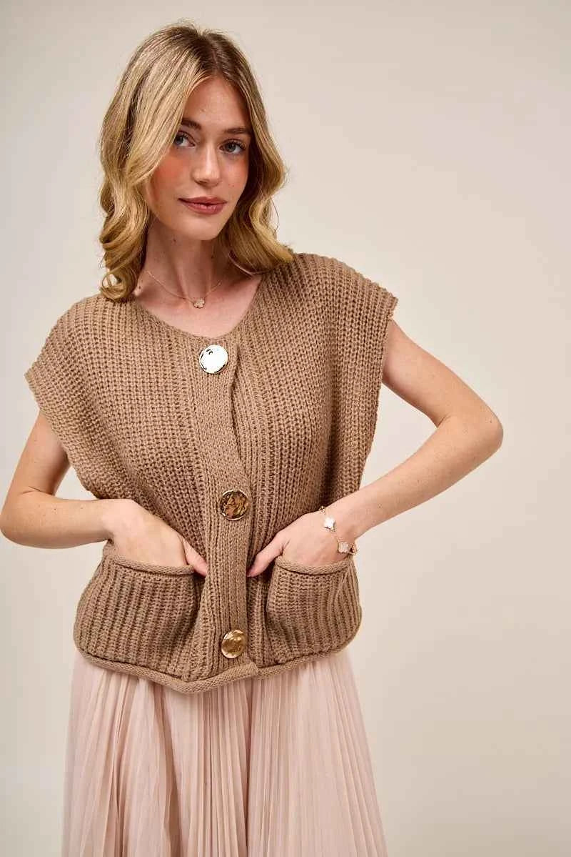 SO ME Big Metal Button Front Sweater Vest ec018649f1f24f9c92f95ae838947ccf-Max-Origin