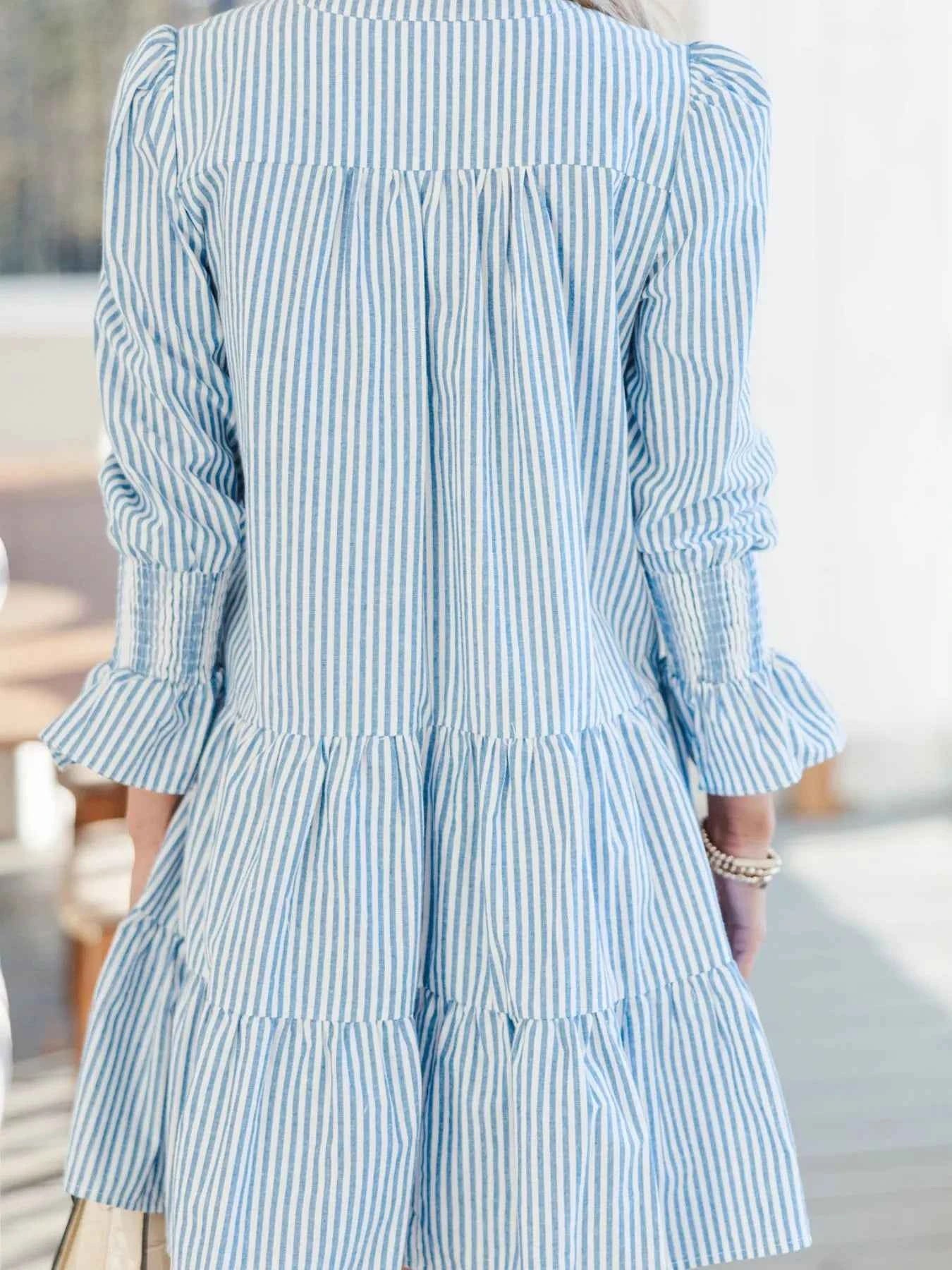 Striped Tiered Flounce Sleeve Shirt Dress ec073698-2249-46ae-a837-d0ba1da2d575-Max-Origin