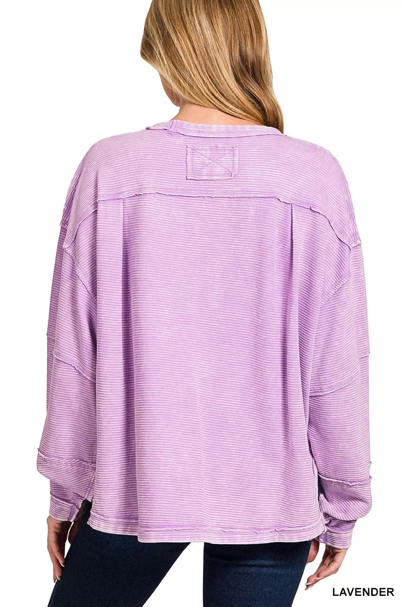 Zenana Acid Washed Exposed-Seam Sweatshirt ec08205a77f64942a3fc8eeac11cffc5-Max-Origin