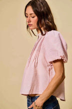 SO ME Gingham Lace Trim Button Bubble Sleeves Blouse ec0ac47712a14f41951b21ffc9c8a368-Max-Origin