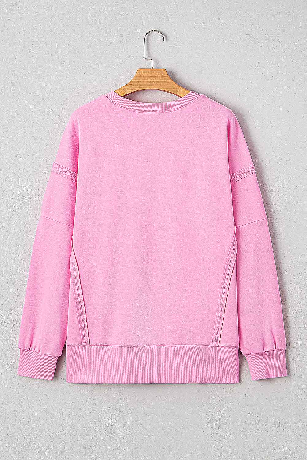 Pink Bow Sequin XOXO Letter Graphic Exposed Seam Baggy Sweatshirt ec134d3d0d641aab