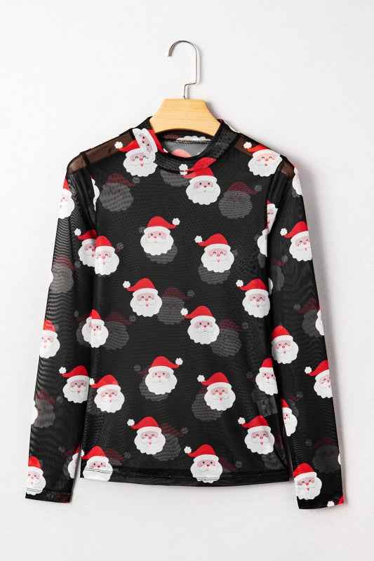 Santa Christmas Mesh Long Sleeve Top ec143d8c-2357-456c-adb9-ca59e5a1fd23