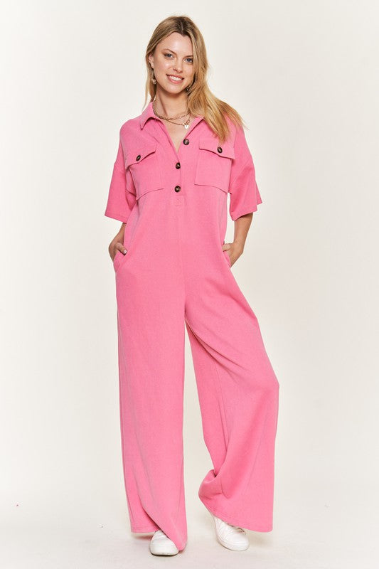 Basic Collar Shirt Wide leg Jumpsuit ec160f0a-8a87-449c-9962-ec7a3d204b56